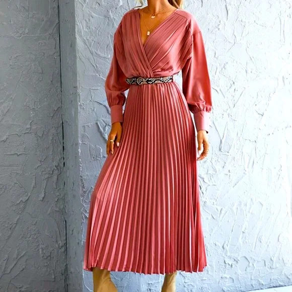 SHEIN | Surplice neck drop shoulder pleated dress - Picture 1 of 14